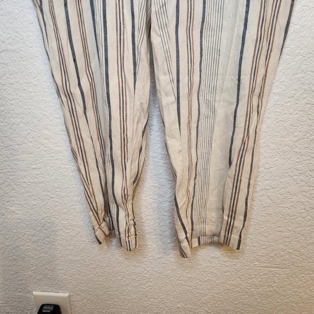 Ann Taylor Loft Linen Pants Women Sz 12 Straight Leg Beach Summer Striped - Picture 5 of 16